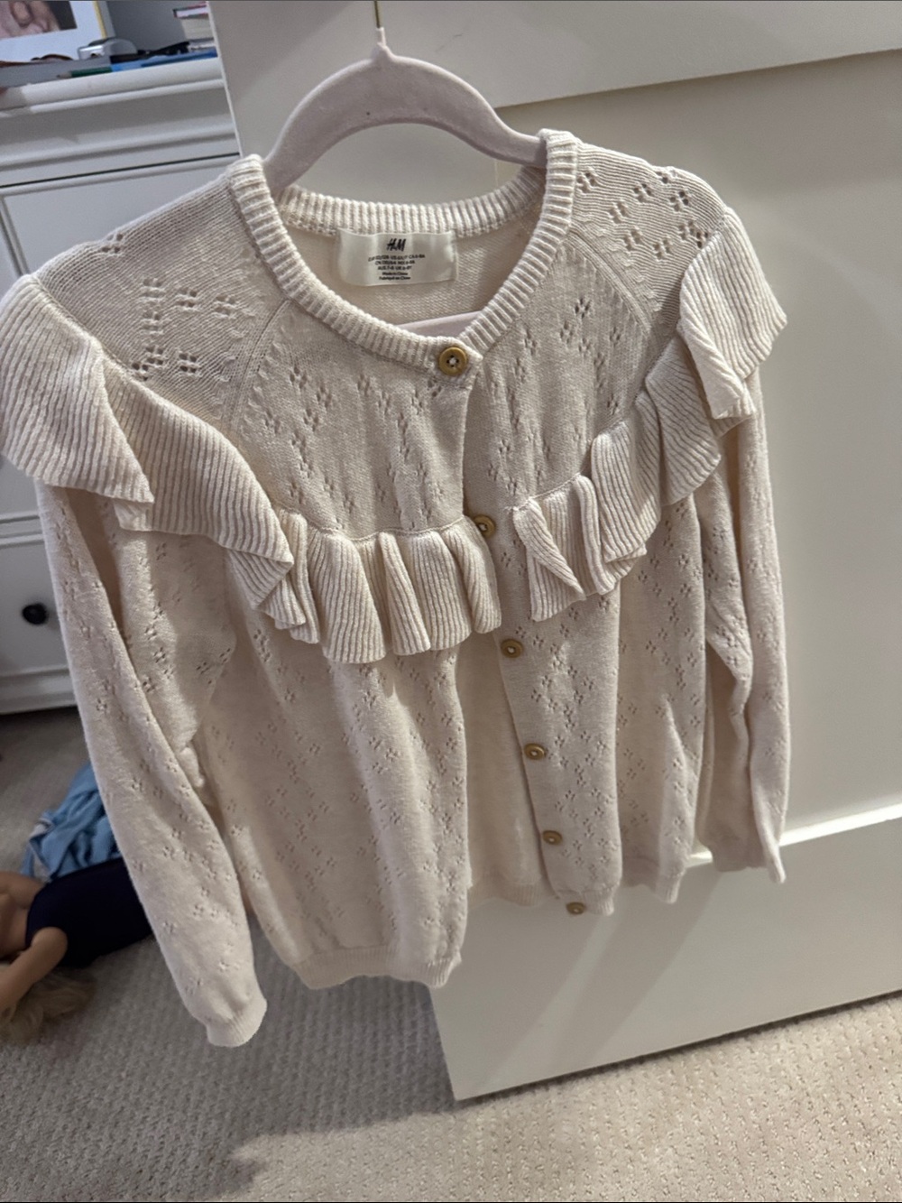 H&M Cream Ruffle-Trim Knit Cardigan